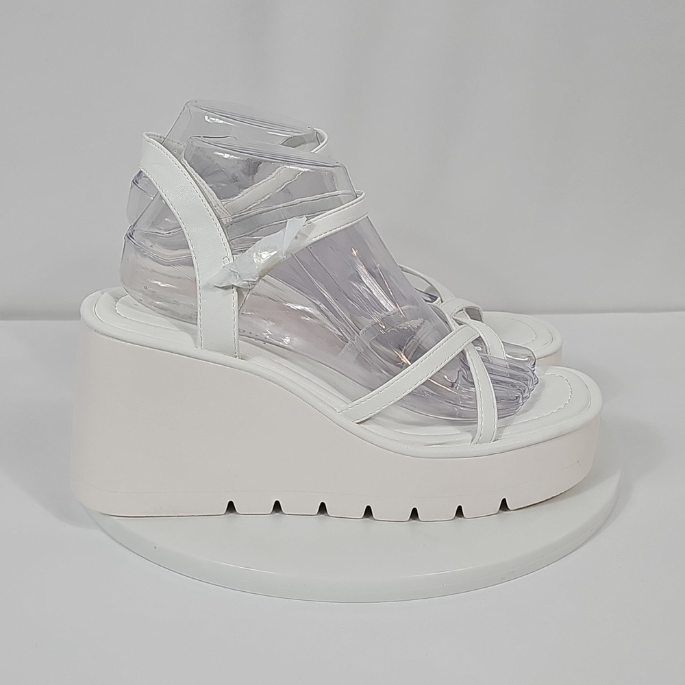 NIB Steve Madden Vaultt Platform Wedge Sandals Strappy Caged Chunky Heel White 9 - Picture 5 of 16